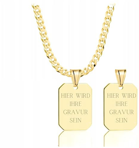 Amar Luxury ketten für herren gold 585, personalisierte geschenke männer - Erkennungsmarke mit gravur, militär Goldkette herren massive 3,8 mm, Kreuz Kette 70 cm, herren schmuck