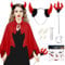 Hendpock Devil Costume Women, Halloween Vampire Devil Cape Red, Fancy Dress Costumes Women Devil with Devil Fork Headband Devil Horns Vampire Teeth Face Sticker for Carnival Masquerade Cosplay