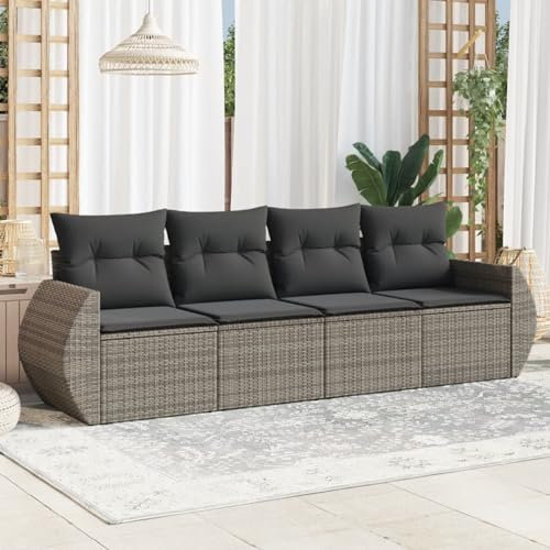 Faroom Balkon Sofa mit Stauraum Gartensofa 3 Sitzer Lounge Sofa Outdoor Rattansofa Sitzecke Balkon Lounge Klein Couch Gartenlounge Polyrattan Balkonmöbel Grau 4-tlg-Type-A879