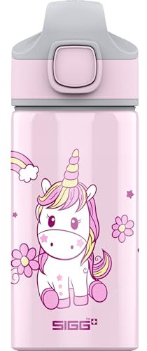 Sigg - Gourde Enfant avec Paille En Aluminium - Miracle Happy Unicorn - Étanche - Poids Plume - Sans BPA - Certifiée Neutre En CO2 - École & Sport - Rose Motif Licorne Mignonne - 0,4L