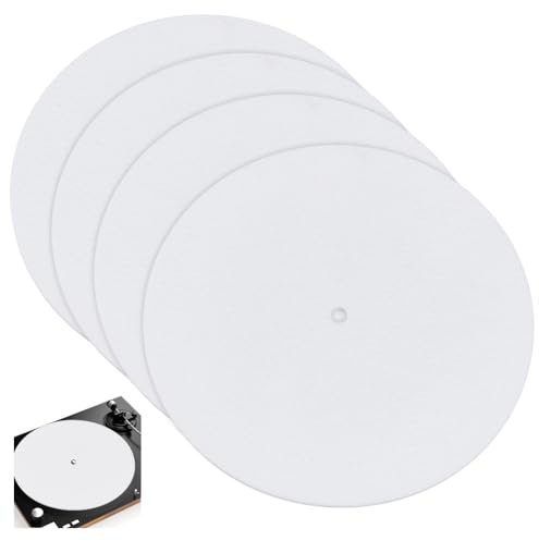 NBEADS 4 Alfombrilla para Plato Giratorio, Tocadiscos de Fieltro de 30cm Alfombrilla de 3mm Alfombrilla Deslizante para Tocadiscos Alfombrilla para Reproductor de Discos de Vinilo, Blanco