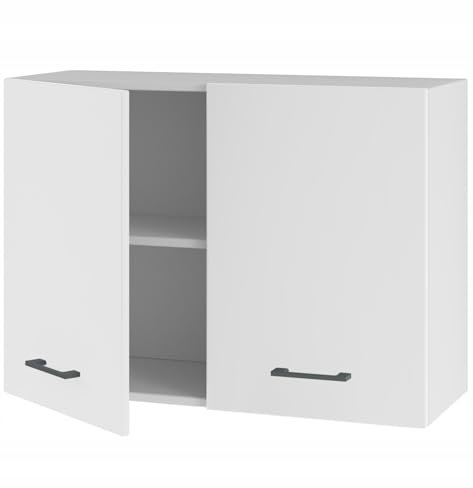 Hängender Küchenschrank 80 cm mit Türen - aus 16 mm Möbelplatte - ideal für mittelgroße und große Küchen - Viel Stauraum - flexibler Aufbau - einfache Montage (Weiß Matt) (Weiß Matt)