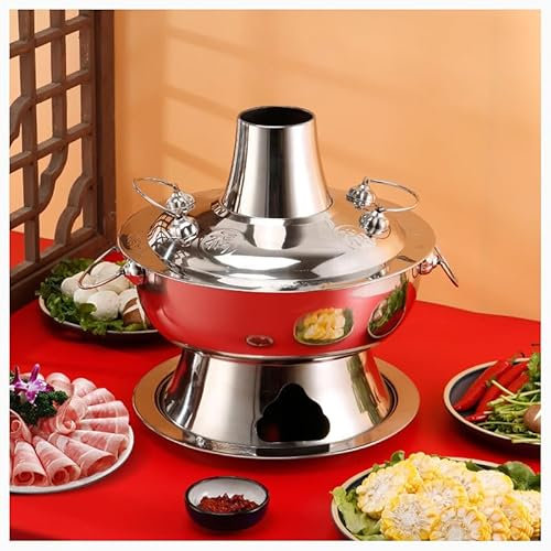 Yiustldd Old Beijing Chinese Hot Pot Kupfer, Hot Pot Mongolischer Hot Pot, reines Kupfer für Gasherd Mongolischer Hot Pot für mehrere Personen,Silber,36CM