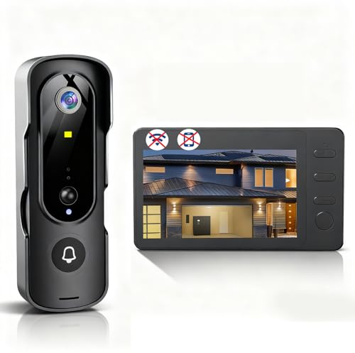 Video Doorbell Camera - 1080P HD Wireless Security with 4.3 Screen, No WiFi/App Needed, Rechargeable Battery, 2-Way Talk, Motion Detection, HomeKit,