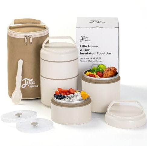 Lille Home 1000ml Insulated Food Jar, Stainless Steel Thermal Lunch Container, Leak-Proof & BPA-Free Thermal Food Flask for Work, School, or Outdoors