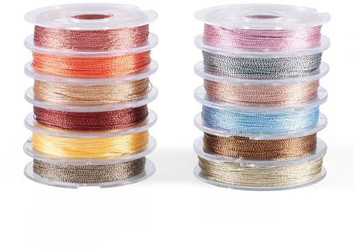 Cheriswelry Metallic-Kordel, 0,3 mm, geflochtener Faden, für Bastelarbeiten, Schmuckherstellung, Verpackung, Ornamente, Dekoration, 12 Rollen
