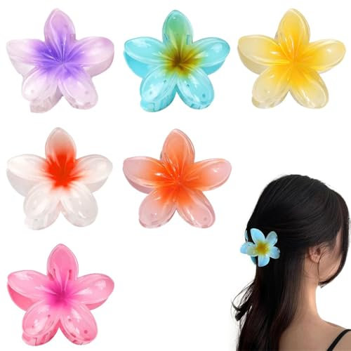 6 Piezas Flor Pinzas Pelo Mujer,Clips de Pelo de Flor Colores Pinzas, Pinza Para El Pelo Frangipani 3D,Hebillas de Pelo de Flor Antideslizante para Mujeres Niñas(8 cm)