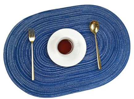 Anevous 4 Stück Ovale Gewebte Tischsets, Abwaschbar rutschfest Platzset, 50 x 35 cm Hitzebeständigem Platzdeckchen, Telleruntersetzer Deko für Esstisch, Küche, Restaurant,Blau