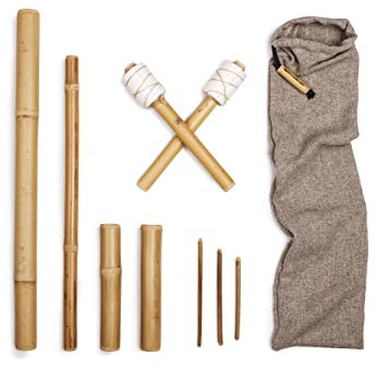 BAMBOOCOLIC Kit en Bambou - idéal pour le massage professionnel du visage et du corps, tiges de bambou non traitées chimiquement, propriétés antioxydantes (11 BÂTONNETS) (9 bâton + sac)