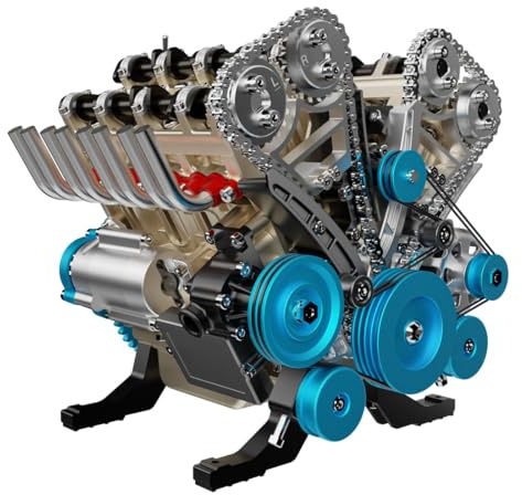 BuildCubes 1/3 V8 Verbrennungsmotor Bausatz, 500+Stück Metall V8 Motormodell, 8-Zylinder Mechanischer Motor Modellbausatz für Physik Experimentierspielzeug, Geschenk für Erwachsene