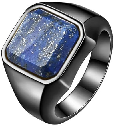 Aotiwe Eheringe aus Edelstahl, Ringe Schwarz Siegelring mit Lapislazuli Schwarz Eheringe für Herren Edelstahl Größe 67 (21.3)