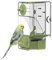 Automatischer Vogelfutterspender, Vogelkäfig-Futterspender mit Sitzstange Multifunktionaler Halter für Obst und Gemüse für Wellensittiche, Sittiche, Kanarienvögel, Nymphensittiche, Finken (Grün)