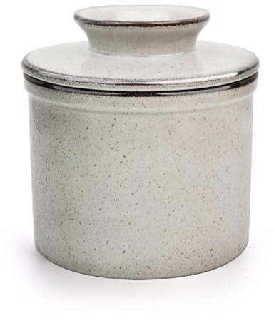 Jersinwei Französische Butterdose Wassergekühlt mit Wasserlinie Keramik Butterglocke für streichfähige Butter-Grey