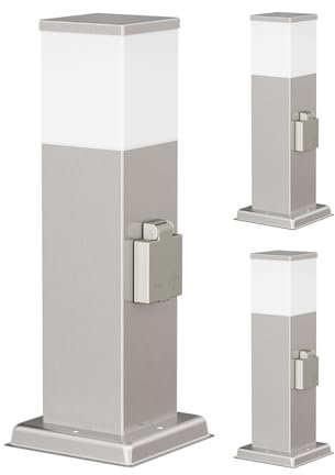 ledscom.de 3 Stück Pollerleuchte POLLY für außen, 35cm, chrom, Steckdose, inkl. G9 Leuchtmittel, 596lm, weiß