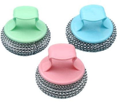 Edelstahl-Schrubber mit Griff, abnehmbarer Stahlwolle-Schrubber zur Reinigung von Schrubben, Töpfen und Geschirr, schwer