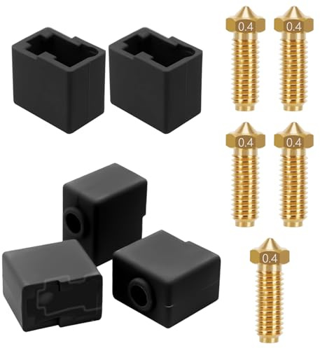 0,4mm Düsen und Silikonsockel Kompatibel mit Anycubic Kobra 3/Kobra 3 Combo, 5pcs Hotend Extruder Brass Nozzle Messing Düsen Set Zubehör für 3D Drucker, Brass Nozzle Kit 3D Printer Accessories