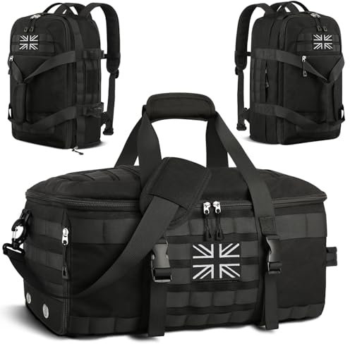 ETRONIK Gym Bag Mens Women, Tactical Duffle Bag Backpack with Shoe Compartment, 3 in 1 Holdall Travel Bag Rucksack with Wet Pocket, Weekender Overnight Bag for Sports Gym Hospital, Black
