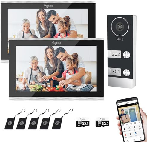 Verdrahtete Video-Sprechanlage für Wohnungen 2 Einheiten 10 Zoll Touch Monitor Wireless WiFi Video Türklingel System, Video-Türsprechanlage, 3 in 1 Unlock, Dual Way Intercom für Home Villa (silber)