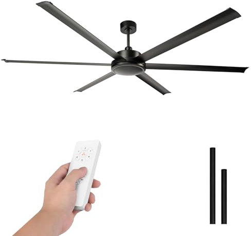 LUMIKING Ventilador de Techo Industrial - 305 CM Silencioso para Grandes Superficies - Ventiladores de 6 Aspas Grande Profesional de 60 W de Potencia con Bajo Consumo (Negro, 305 cm)