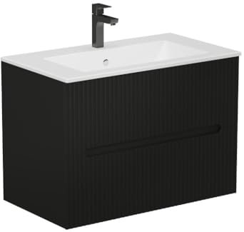 Vente-unique-Mueble de baño Flotante con Lavabo para empotrar - Negro Rayado - 80 cm - PAVANI