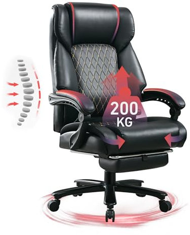 BRTHORY Bürostuhl 200KG mit Lendenwirbelstütze für Rückenschmerzen Ergonomischer Chefsessel, hohe Rückenlehne dick gepolstert Starke Metallbasis leise Räder Schreibtischstühle, 135°, Schwarz