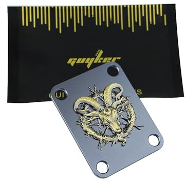 Guyker Guitar Neck Plate, 4-Holes Aluminum Alloy Embossed Goat Motif Electric Guitar Bass Neck Joint Plate NeckPlate Replacement Part (GN009, Grey)