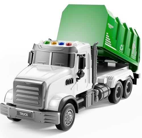 JUKUDAHU Garbage Truck Toy for Kids 3-8 Years Old | Sanitation Vehicle Set, Friction Powered, Sound & Light, Recycle Truck Playset, Birthday Gift
