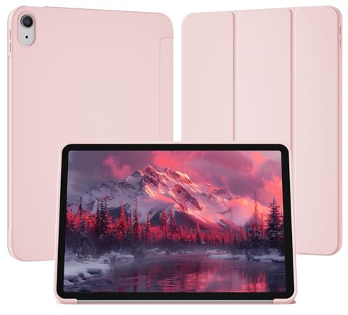SQQSOOZ Coque pour iPad Air 11 Pouces M4/M3/M2, iPad Air 5e/4e Gen 10 | Avec Porte-crayon, Coque Arrière en TPU Souple, Soutien Triple, Prise en charge du Touch ID, Réveil/Sommeil Auto, Rose