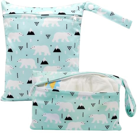 Feuchttasche 2-Teilig Faltbarer Wasserdichter Organizer Für Das Babyzimmer | Kinderzimmer Nass Tasche Für Badeanzüge Windeln Feuchttücher Badekleidung