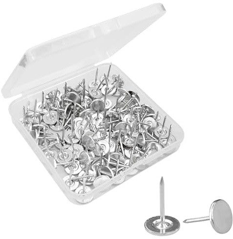 100 Stück Flache Reißnägel, stabile Reißzwecken aus Legierung, Pinnwandnadeln für Notiztafeln, Holz, Stoff, Büro & Zuhause (Silber)