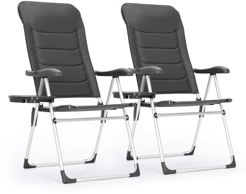 LET'S CAMP Gartenstühle Hochlehner 2er Set Aluminium Hochlehner Gartenstuhl | Luxus Klappbar Klappstühle Balkonstuhl Campingstuhl 7-Fach Verstellbar Alu mit hoher Rückenlehne, Belastbar 120 KG, Grau