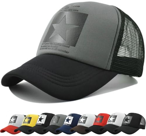 Gorras de Hombre Beisbol Pentagrama de Malla Respirable Gorra el Sol Moda Bordado Gorra Running Cierre de Hebilla Malla Ajustable Sombrero Verano Gorra Beisbol