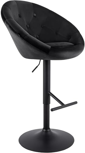 CLP Barhocker höhenverstellbar mit Lehne London, Barstuhl gepolstert Samtbezug, Tresenstuhl mit Metallgestell 360° drehbar - Farbe schwarz Gestell Farbe schwarz