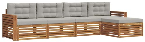 vidaXL Outdoor-Sofagarnitur mit Kissen 5 pcs Natürlich und Hellgrau, Gartenlounge, Moderne Outdoor-Sofa, gemütliche Sitzgruppe, langlebige Terrasse für entspannte Stunden