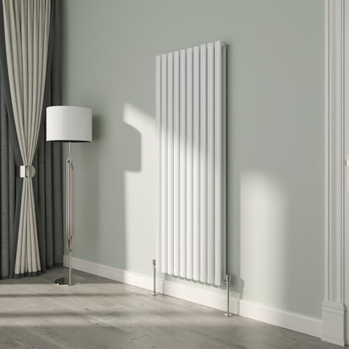 NRG White Oval Radiator Vertical 1600x590mm Double Panel Central Heating | High Heat Output, Mild Steel, Designer Radiator Wall Mounted, Modern Radiator, for Living Room, Kitchen, Bedroom