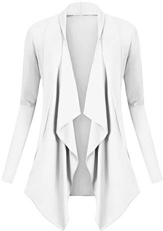 Urban GoCo Donna Cardigan Drappeggiato Aperto Davanti a Maniche Lunghe e Orlo Irregolare Giacca Top (M, Bianco)