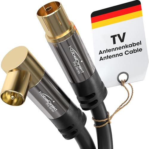 KabelDirekt – Cable Antena TV 4K, Cable Coaxial – 90° acodado/recto – 10m – TV digital/analógico – Disponible en 0,5-20m (Toma recta/Enchufe acodado, para DVB-C/DVB-T/DVB-S, negro)
