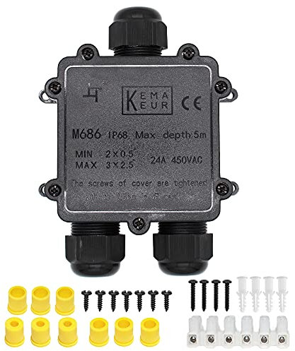 Abzweigdose, Verbindungsdose, HUYU 3 Wege Junction Box, IP68 Wasserdichte Verteilerdose, Kabelverbinder Aussen, Elektrischer Außenverteilerdose, Erdkabel Klemmdose, Kabeldurchmesser Ø 4mm-14mm, 3 Wege