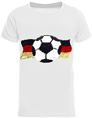 Deutschland Jungen Kinder Wende Pailletten Fussball WM EM 2024 Fan T Shirt 22513 Weiß Größe 164