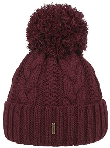 McBURN Giant Bommelmütze Damen - Made in Italy Wintermütze Bommelmützen Strickmütze mit Umschlag, Futter, Futter Winter Herbst-Winter - One Size Bordeaux