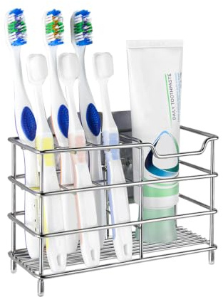 Linkidea Halterung für Handzahnbürsten aus Edelstahl für Dusche & Bad, Wandmontage/auf Ablage, 7-Fach Organizer, passend für Colgate Extra Clean, Oral-B CrossAction