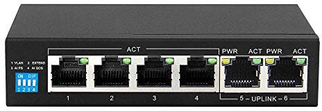 Hored AI106 - Smart Switch Poe a 6 Porte, 4 Porte Poe, 802.3af, 802.3at, 48 V, 60 W, Trasmissione Fino a 250 Metri, funzioni Smart