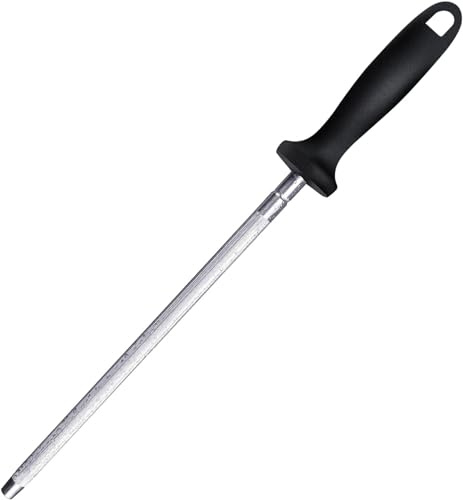 Knife Sharpener Rod, 13 Inch Carbon Steel Honing Steel for Kitchen Knives, Professional Magnetized Sharpening Stick with Nickel-Chrome Plating, Easy Grip Tool for Chef Knives