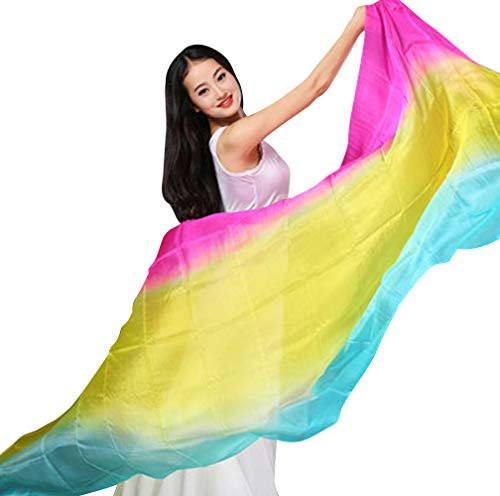 KIKIGOAL Bauchtanz-Schal für Damen, 100 % Seide, Farbverlauf, 1,14 x 2,5 m (Rosa, Gelb, Blau)