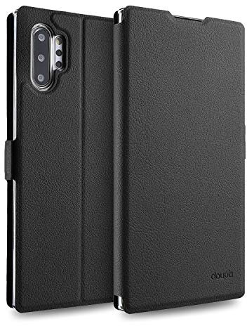 doupi Flip Cover pour Samsung Galaxy Note 10 Plus, Étui à Rabat Magnétique Coque Style Livre Protection Housse avec Support, Noir