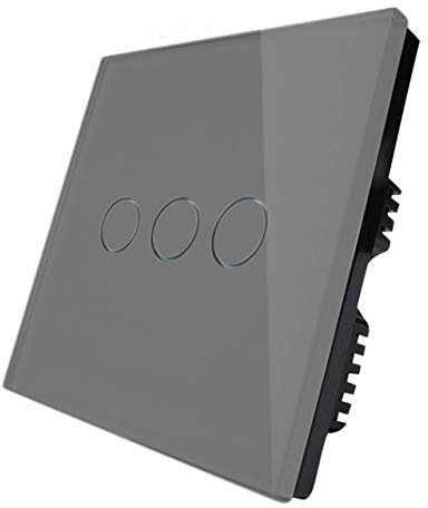 KONOQ Luxury Glass Panel Smart Touch Light Switch - ON/OFF Light Switch (3 Gang / 2 Way, Grey)