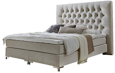 Atlantic Home Collection Boxspringbett RONJA mit extra großem Kopfteil in Hoteloptik, 140x200 cm, inklusive Topper (Härtegrad H2), Creme