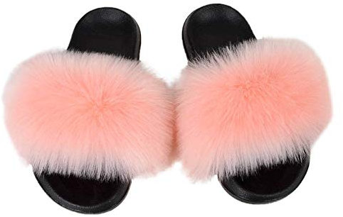 IXITON Sandali da donna con scivolo piatto in pelliccia sintetica Fluffy Open Toe Slipper Soft Cozy,36-37,pink