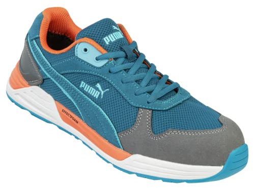 Puma Safety Frontside Low S1P ESD HRO SRC - Zapatos de seguridad para hombre (puntera de fibra de vidrio, antideslizantes, resistentes al calor, sin metal), color Azul, talla 42 EU