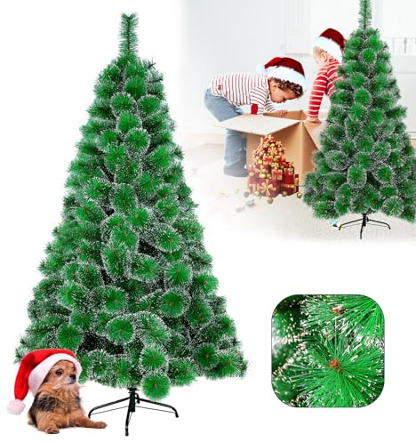 LZQ Albero di Natale 150cm Artificiale Pino Verde Neve PVC, con Supporto in Metallo Montaggio Rapido, con 150 Rami Folto Realistico per Decorazione Natalizia